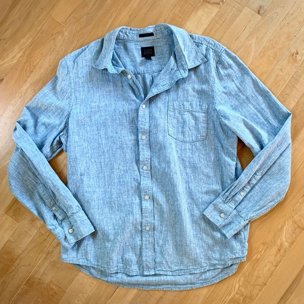 EUC 14th & Union Trim Fit Blue Chambray Linen Shirt - Size XL
